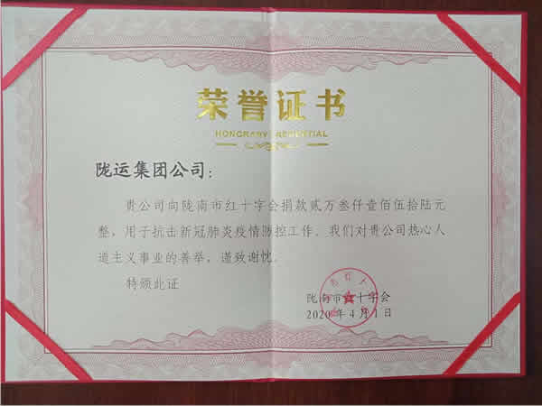 隴運集團(tuán)將抗“疫”愛心捐款送到隴南市紅十字會